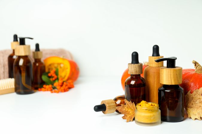 Skin care and face care concept - pumpkin cosmetic