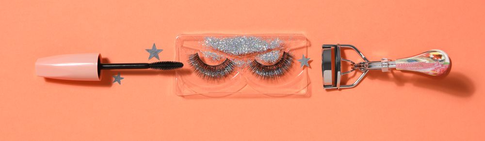 concept of cosmetology tools and beauty treatment, false eyelashes