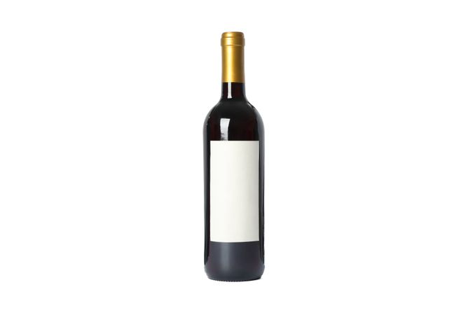 Bottle of red wine with empty space isolated on plain background