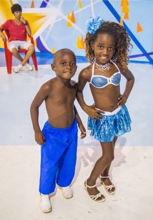 Rio de Janeiro, Brazil - February 13 2014: Smiling kids on samba school rehearsals