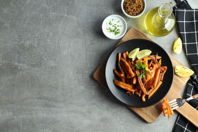 Fried sweet potato in a bowl on the table