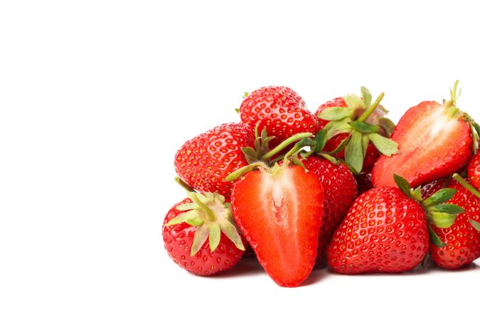 Tasty red strawberry isolated on plain background. Summer berry