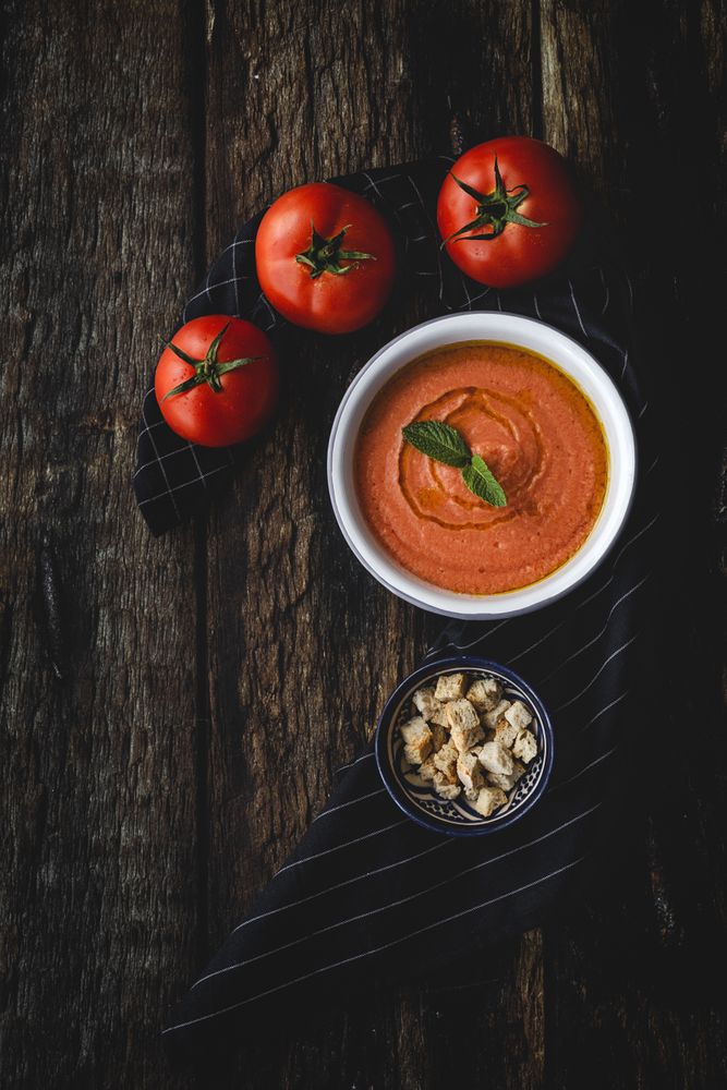 Homemade typical Spanish gazpacho. Tomato soup