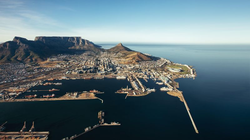 View of commercial docks and jetty on the sea in Cape Town