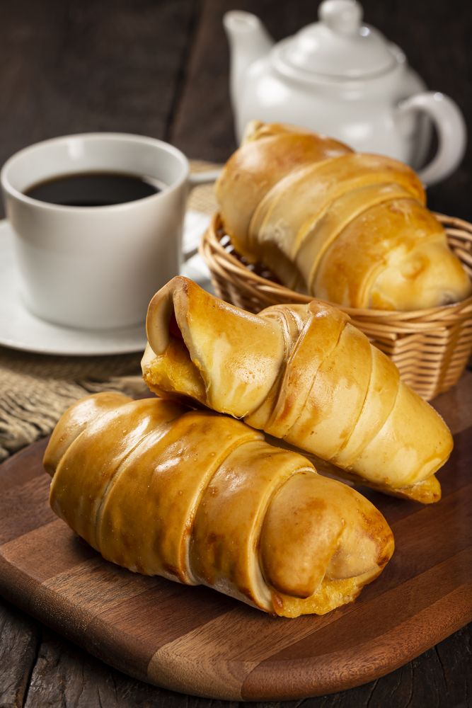 Traditional fresh baked croissants on the table.
