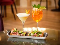 Glasses of cocktails in restaurant