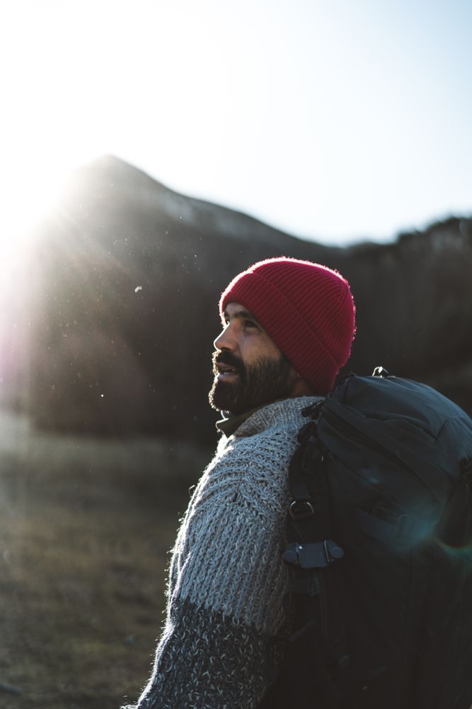 Adult man trekking in mountains