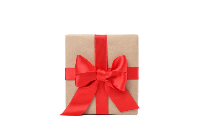 Gift box with red bow isolated on blank background