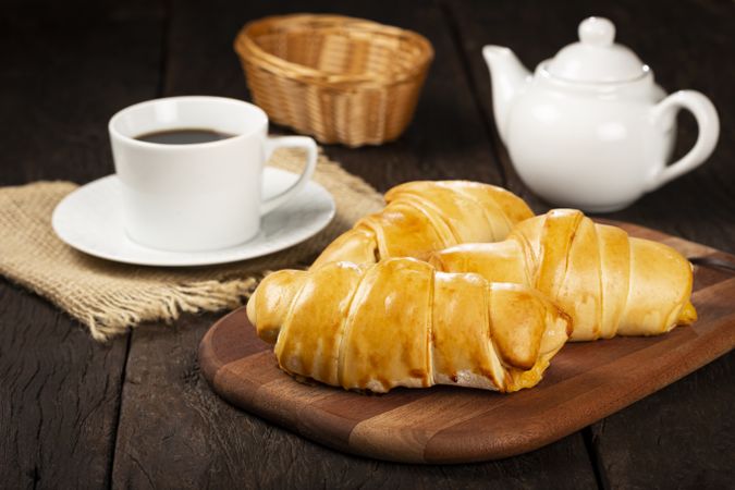 Traditional fresh baked croissants on the table.