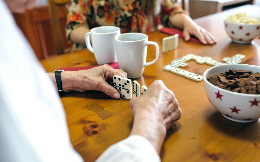 Mother and daughter playing domino
