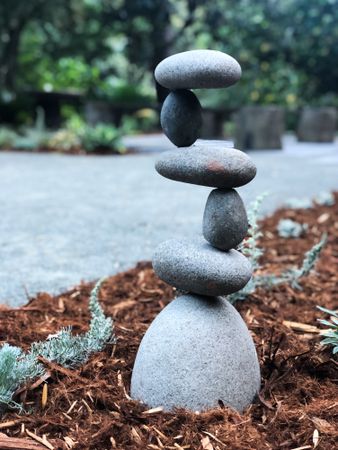 Balancedrock cairn lining a garden path