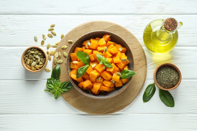 Concept of tasty homemade dish - baked pumpkin