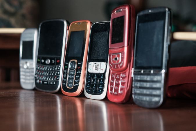 Row of cell phones