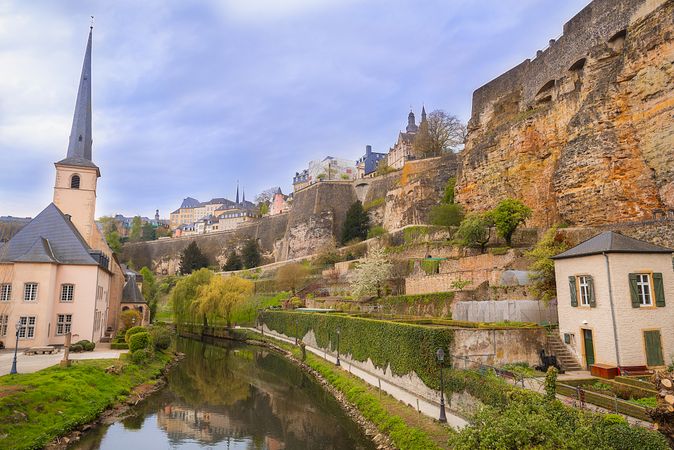 Medieval ruins on a river valley in Luxembourg