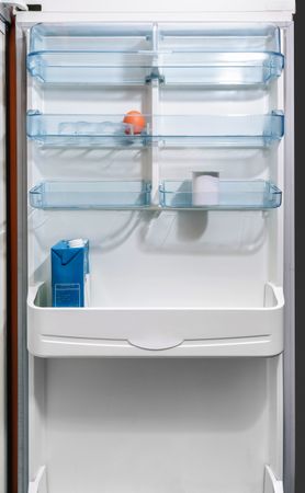 Fridge door almost empty due a crisis
