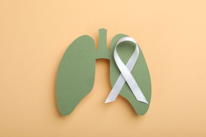 Green lungs cut out of paper with ribbon