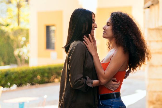 interracial lesbian couple kissing