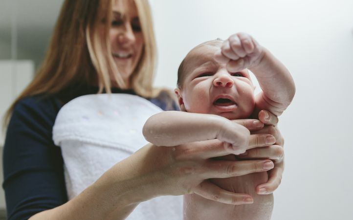 Newborn baby girl crying