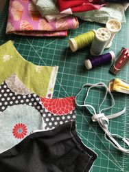 Close-up of sewing materials for homemade face masks