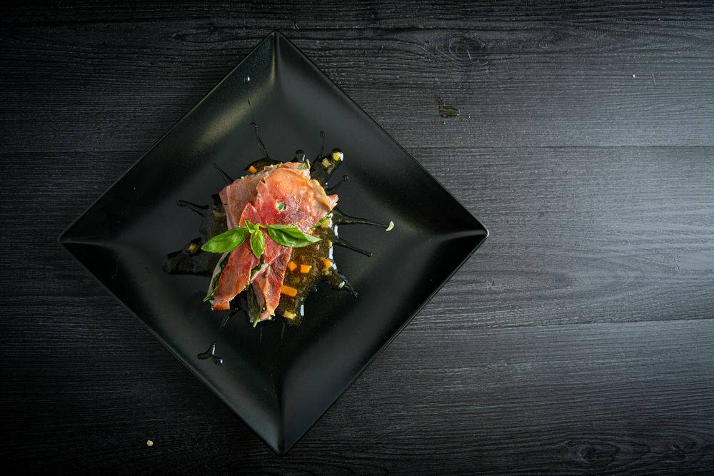 Bluefin tuna with basil ham and chicken demiglace