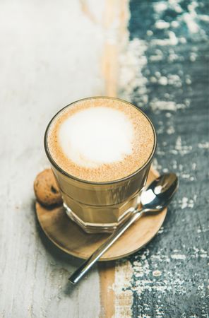 Top view of latte in clear glass