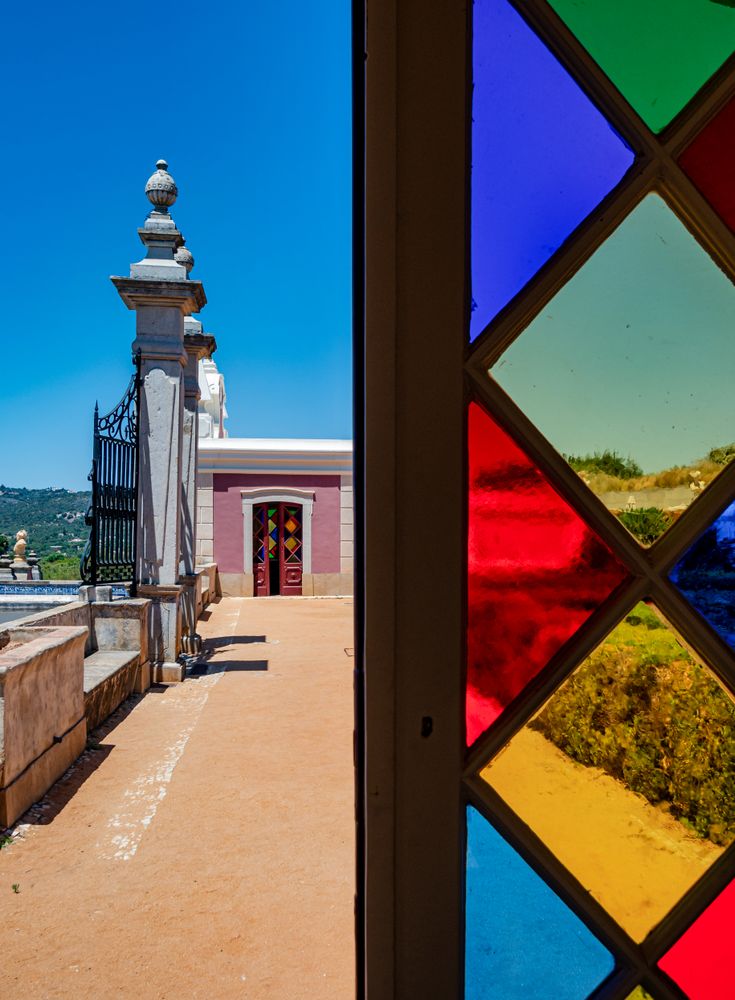 Antique multi-colored stained glass windows.