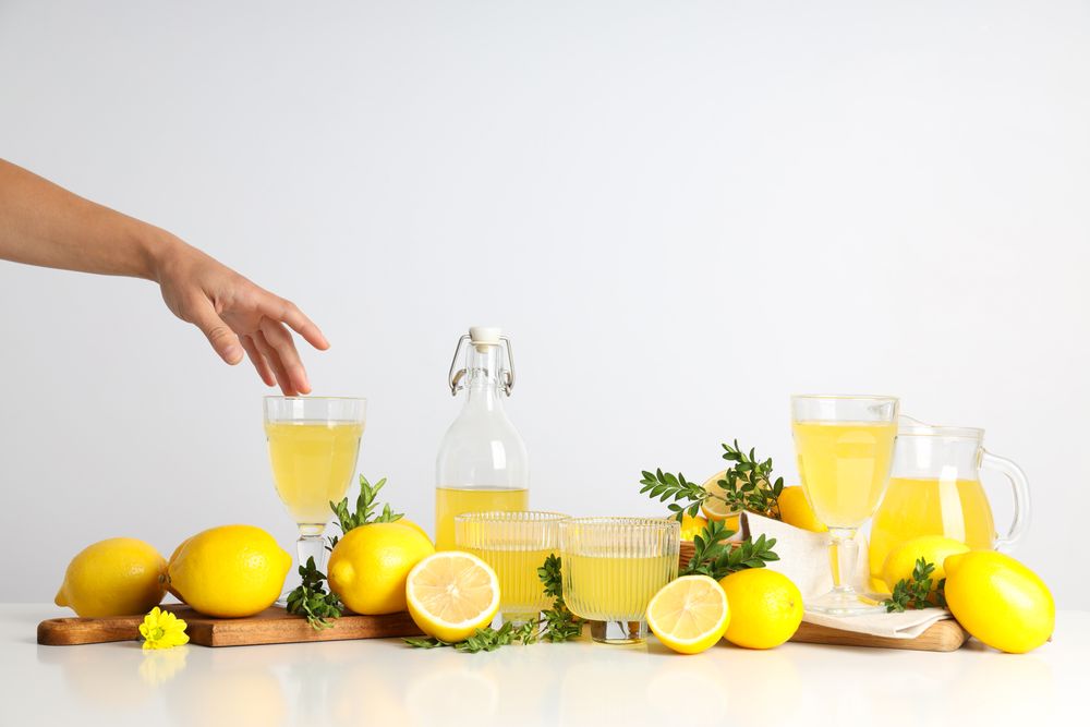Concept of tasty drink, Limoncello, Italian lemon liqueur