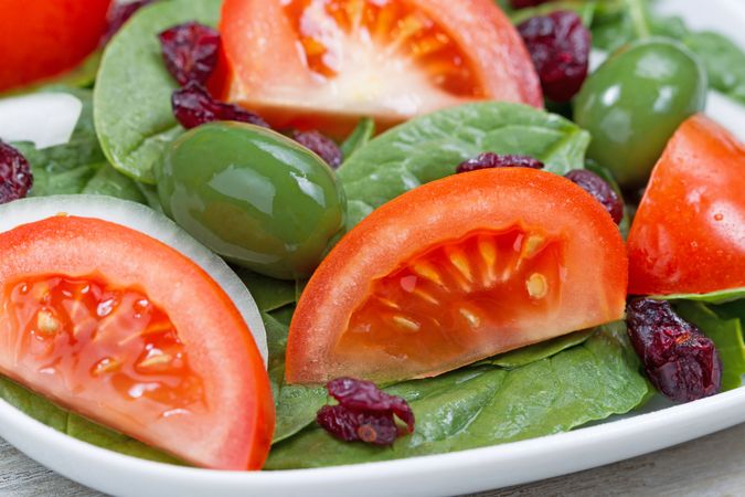 Close up of Fresh Spinach Salad on Plate