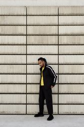 Black male near concrete blocks