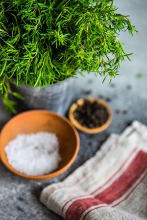 Herbs and seasoning on counter