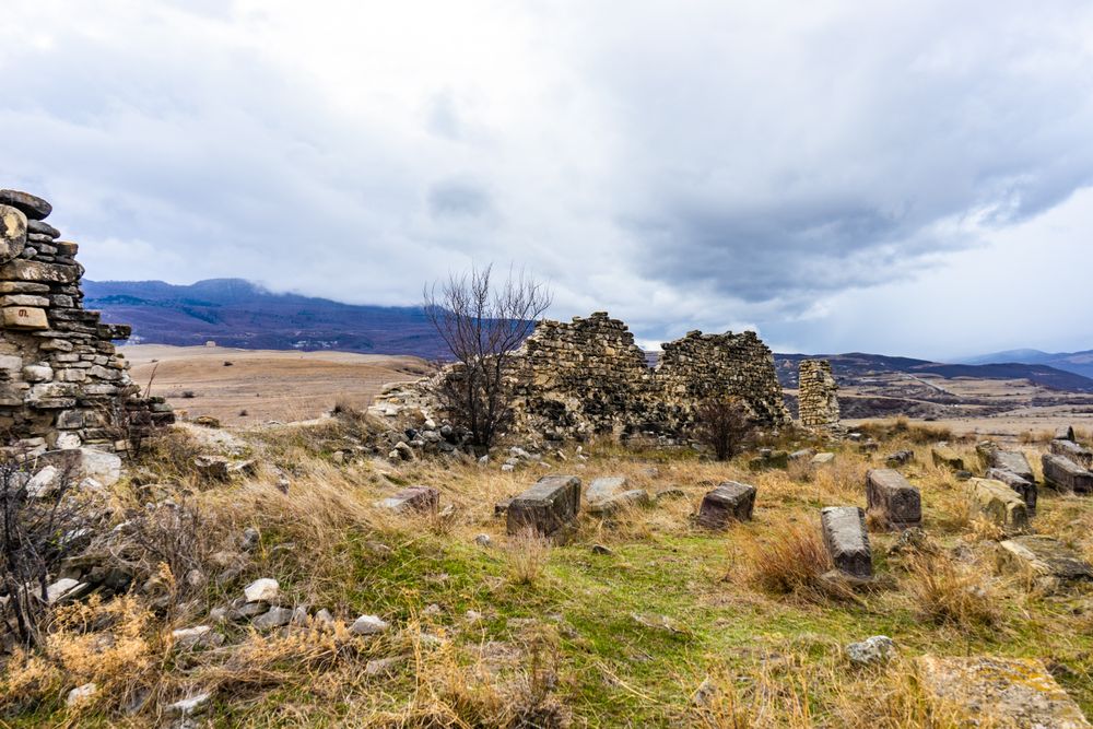 Ruins of medieval castle of Akhaltsikhe village in Shila Kartli region, Georgia