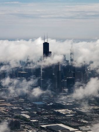 Foggy cityscape of Chicago, Illinois, United States
