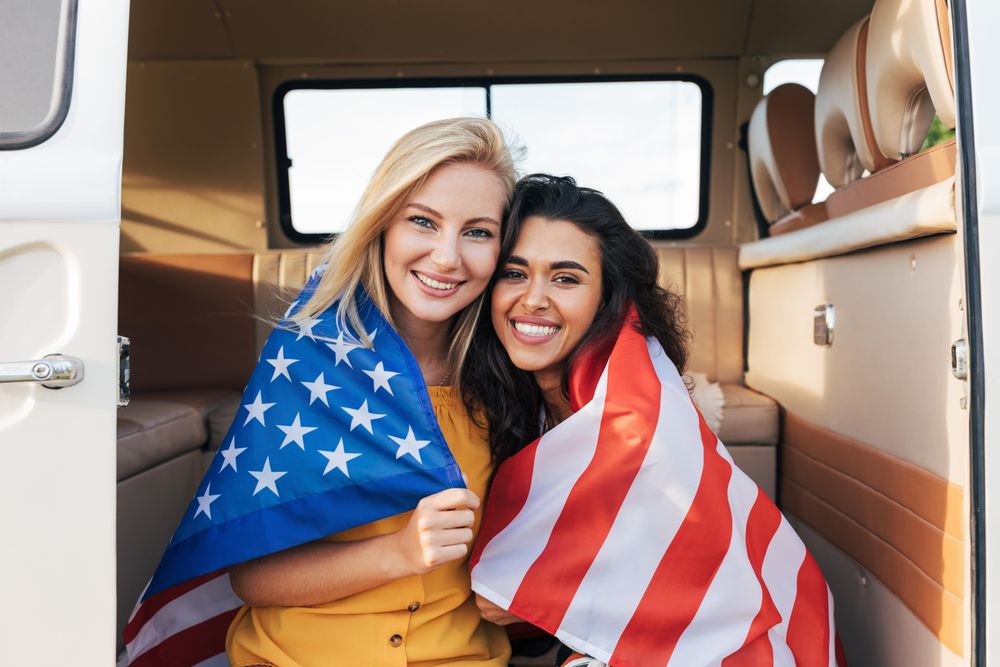 Beautiful women with USA flag