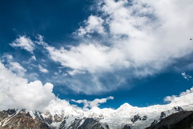 Snow capped mountains in Pakistan on sunny day