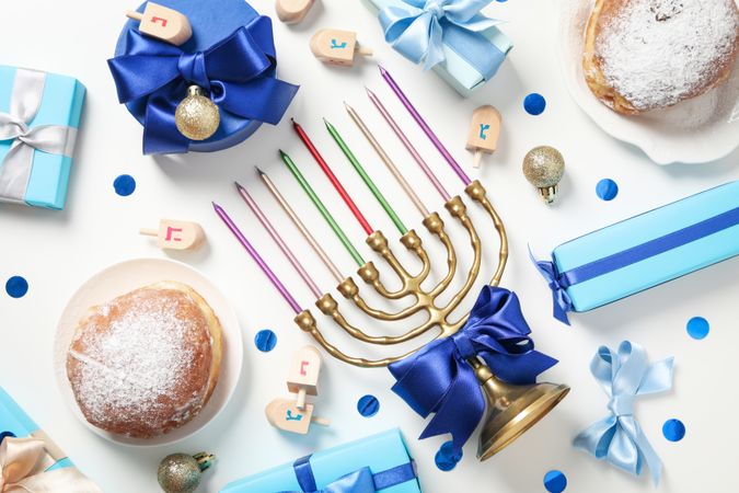 Concept of Jewish holiday, Hanukkah, top view