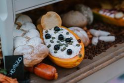 Buffet with filled papaya and bakery
