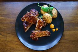 Top view of plated roasted ribs