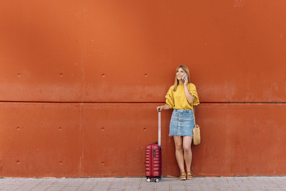 Tourist talking on phone