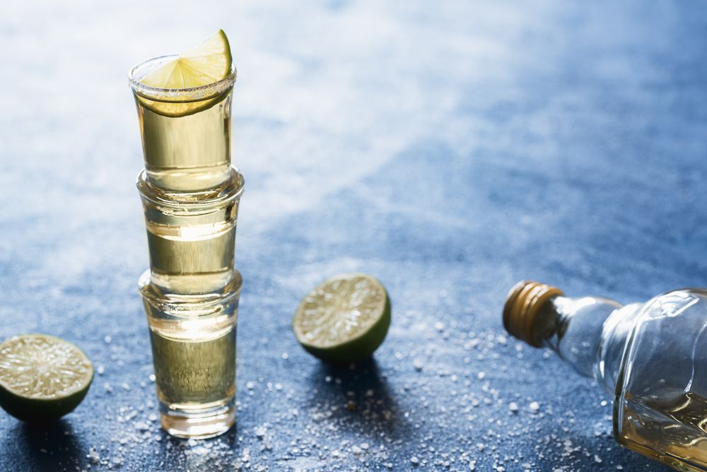 Three tequila shots stacked
