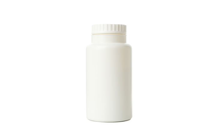 Blank bottle of talcum powder isolated on light background