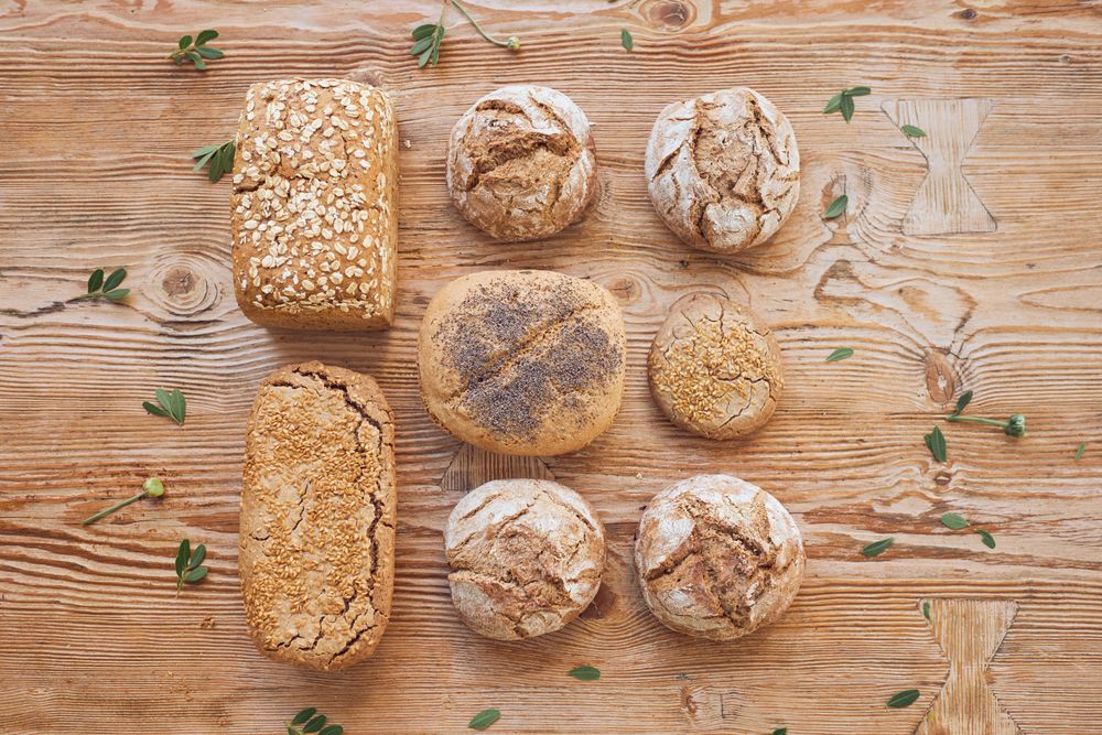 Freshly baked bread on wooden table