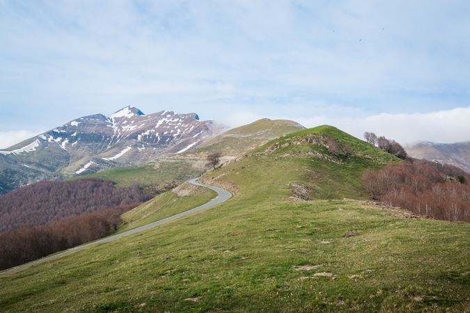 Winding road on hilly terrain