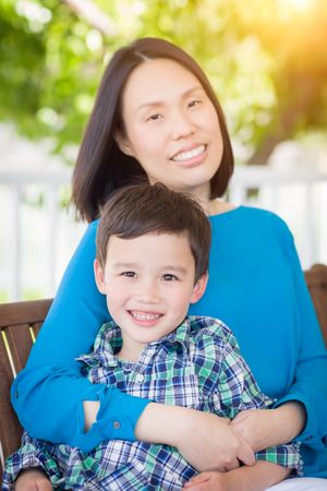 Outdoor Portrait of Chinese Mother with Boy