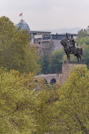 Dome of president palace and statue of King Vakhtang