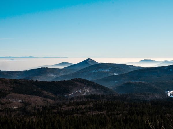 Vosges mountains and the Alps in the distance. France