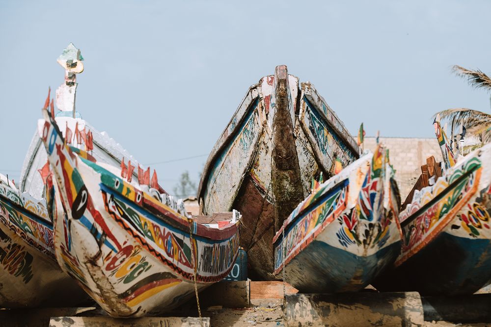 Colorful boats located in port