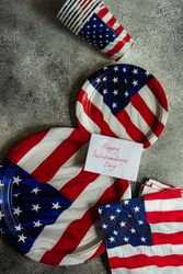 Independence Day table setting on grey counter