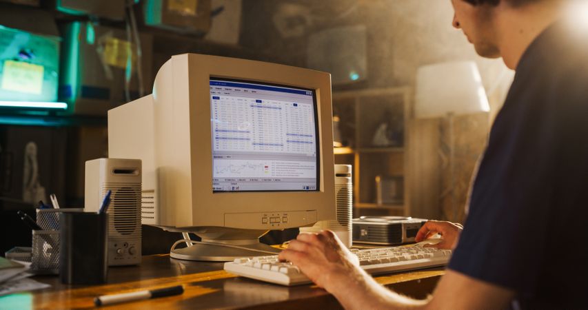 Man Analyzing Market Orders Before Entering Trade, Starting Investment Fund In Nineties.