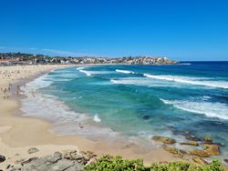 Waves coming into a busy Australian beach