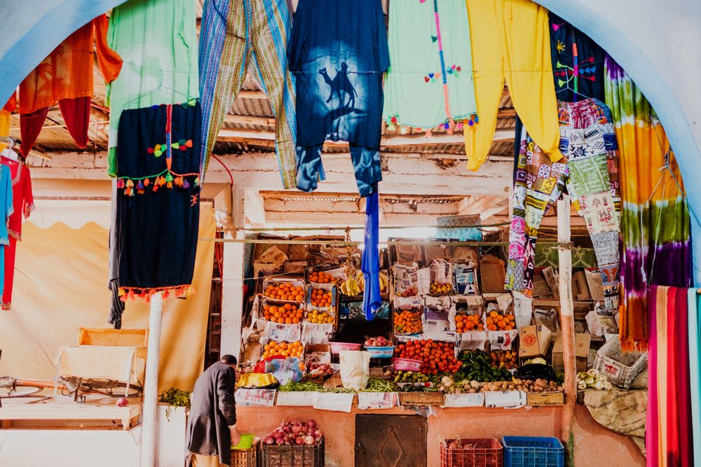 Stall with fruits and vegetables on market
